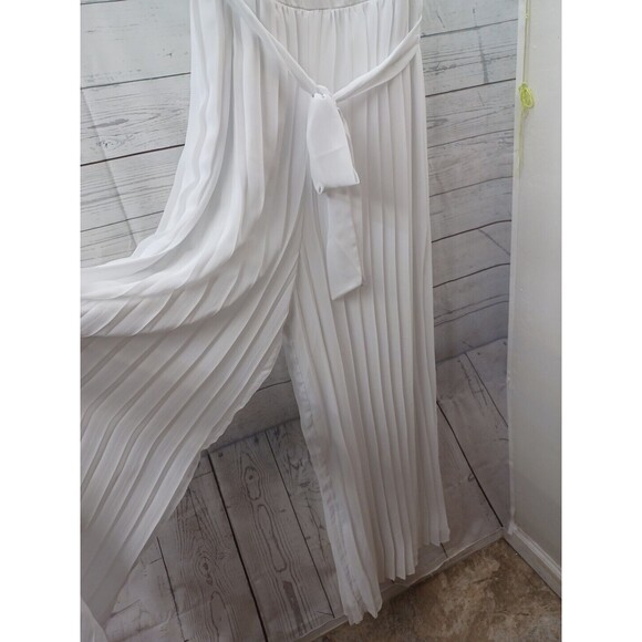 Ashley Stewart White Sleeveless Tie Waist Pleated Wide Leg Jumpsuit 20W Chiffon - Picture 7 of 11